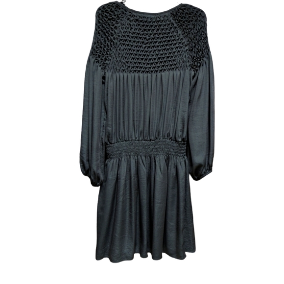 Miss Me Black Long Sleeve Drop-Waist Smocked Blouson Dress Size Medium - Picture 6 of 8